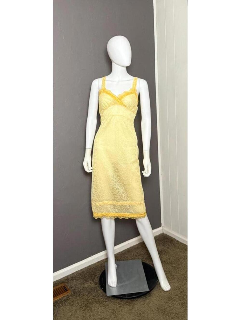 1950's Yellow Lace Slip Dress from Gillium size 34 Hand Dyed Golden Yellow